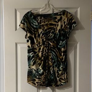 Bianca Nygard Animal Print Blouse with Blue Accents